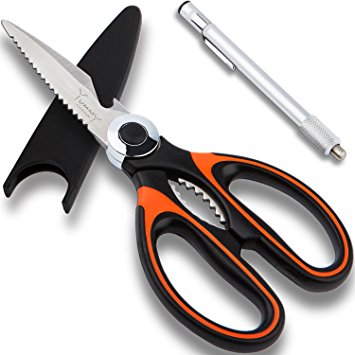 Heavy Duty Kitchen Shears - Best Stainless Steel Utility Scissors - Black Cooking Scissors for Meat and Poultry