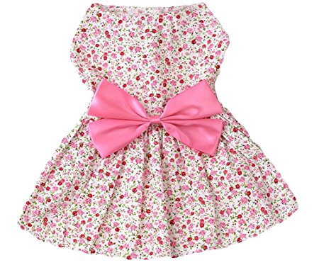 KUANG YANZI New Spring Summer Pet Dog shirt Skirt Lady Dog Dress Floral Skirt Small Dog Princess Bow Dress