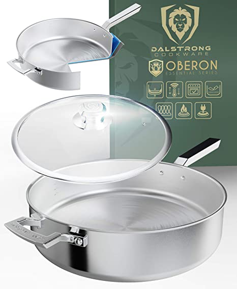 DALSTRONG 12" Saute Frypan - The Oberon Series - 5.1 Quart - 3-Ply Aluminum Core Cookware - Silver - w/Lid & Pot Protector