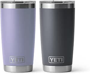 YETI 20 oz Rambler Tumbler Bundle, (1) 20oz Rambler Charcoal and (1) 20 oz Rambler Cosmic Lilac