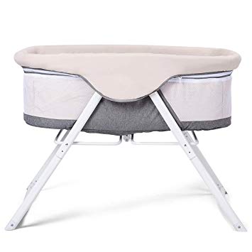 INFANS 2 in 1 Rocking Bassinet for Newborn Baby, Lightweight Travel Cradle | Portable Crib with Convertible Rocking Mode, Detachable Mattress, Zippered Mesh Surrounding, Carry Bag (Beige   Grey)