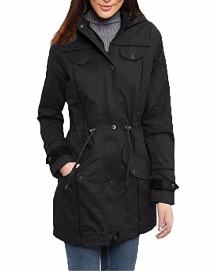 Auxo Women Hoodie Zip Button Hooded Winter Casual Military Drawstring Parka Trench Coat Jacket