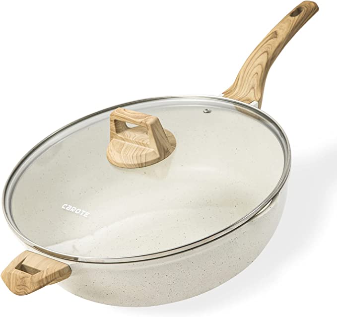 CAROTE Saute Pan with Lid, Non Stick Induction deep Frying pan with Lid for All Hobs, 32cm/6 Litre