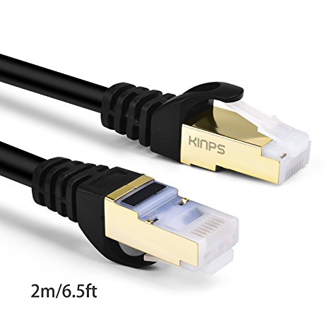 Kinps Ethernet Patch Cable High Speed 10 Gigabit/s Computer Network Cord, CAT7 Newest Standard, High Bandwidth 600MHz Internet Cable RJ45 for PC / Console / Router/ Modem 2M/6.5FT Round-1Pack