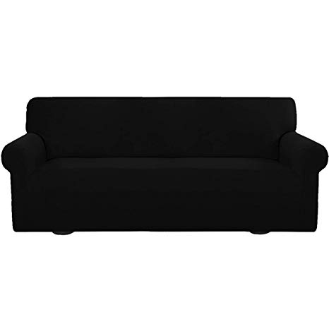Easy-Going Stretch Slipcovers, Sofa Covers, Furniture Protector with Elastic Bottom, Anti-Slip Foams, Couch Shield, Polyester Spandex Jacquard Fabric Small Checks (Sofa, Black)
