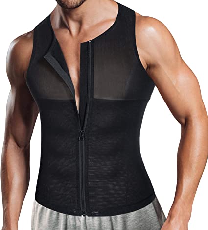 Bafully Compression Vest Tops for Men, Slimming Body Shaper Undershirt with Zipper to Hide Gynecomastia Moobs