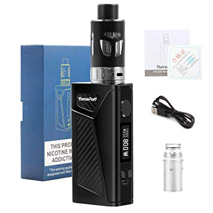 E Cig Vape Kit, Yumapuff Falcon 100W Box MOD Vape Starter Kits with 0.5ohm Coil 2.0ml Atomizer Tank 2000mAh Battery Adjustable Airflow No E Liquid, Nicotine Free (Black)