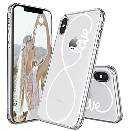 MOSNOVO Case for iPhone XS/iPhone X, Infinity Love Pattern Printed Clear Design Transparent Plastic Hard Back Case with Soft TPU Bumper Protective Case Cover for iPhone X/iPhone XS