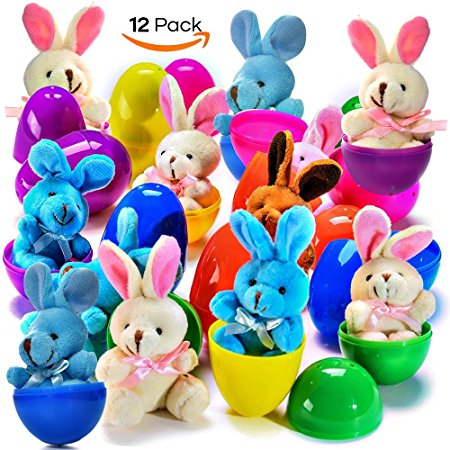 Plush Bunny Filled 3'' Colorful Easter Eggs (12 Pack )
