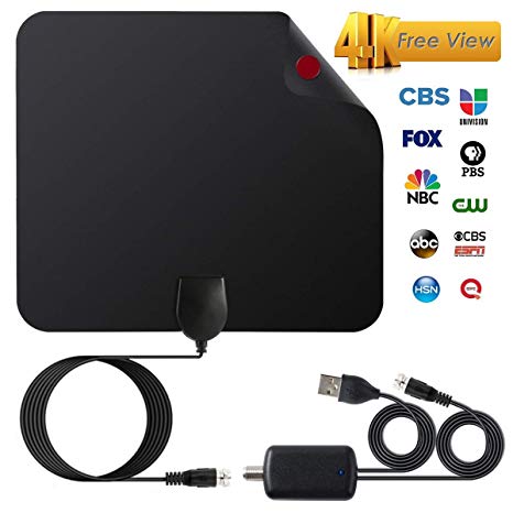 Cerpourt HD TV Antenna,60-100 Miles Range Indoor Digital Antenna with Powerful Amplifier Signal Booster for 4K 1080p HD Freeview,16.5ft Coax Cable(Black)