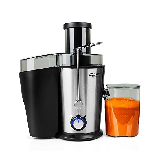 Juice Extractor, BESTEK Fruit and Vegetable Juicer Machine with Juice Cup and Cleaning Brush, Stainless Steel, Dual Speed - 400W