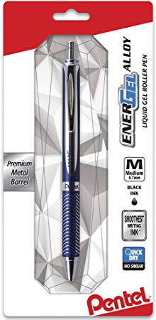 Pentel Energel Alloy Retractable Liquid Gel Pen, (0.7mm) Medium Line, Navy Blue Barrel,1-Pk Black Ink (BL407CBPA)