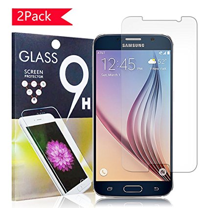 Hoperain Galaxy S6 Screen Protector Bubble-Free, HD-Clear, Anti-Scratch, Anti-Glare, Anti-Fingerprint, Premium Tempered Glass, for Samsung Galaxy S6 - Ultra Clear - 2 Pack