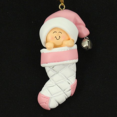 Baby's First Christmas Pink Girl in Stocking Christmas Tree Ornament