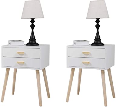 JAXPETY Set of 2 Nightstand Side Besise End Table w/2 Drawers Storage Cabinet, Home Furniture for Living Room Bedroom (White)