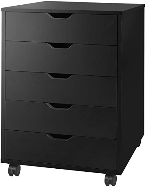 DEVAISE Mobile Chest of Drawers, 5-drawer dresser, Storage Cabinet for Home & Office & Bedroom & Hallway, Black