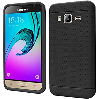 Tempered Glass Rugged Slim Rubber Silicone Case Cover For Samsung Galaxy J3 2016 / Sol / Amp Prime / Express Prime [Model: SM-J320 J320ZN J320V J320A J320R4 J321 J320P] Phone (Black)