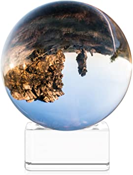 Navaris Crystal Clear Glass Ball - 60mm Transparent K9 Globe for Meditation Divination - Photo Sphere Prop for Art Decor, Photography w/Stand