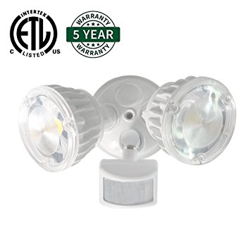 Hykolity 30W LED Security Light Infared Motion Activated Outdoor Floodlight [300W Equivalent] 3900lm 5000K Daylight White IP66 Waterproof Adjustable Dual Head ETL Listed