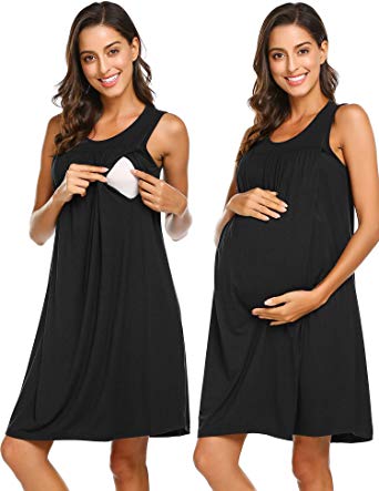 Ekouaer Women's Maternity Dress Hospital Nursing Nightgown Breastfeeding Nightshirt Sleepwear S-XXL