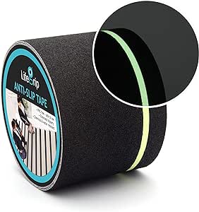 LifeGrip Anti Slip Traction Tape with Glow in Dark Green Stripe, 4 Inch x 38 Feet - Best Grip, Friction, Abrasive Adhesive for Stairs, Tread Step, Indoor and Outdoor, Black (4 inch X 38 feet)