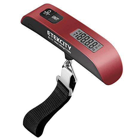 Etekcity Digital Hanging Luggage Scale, Portable Handheld Baggage Scale for Travel, Suitcase Scale with Rubber Paint, Temperature Sensor, 110 Pounds, Battery Included