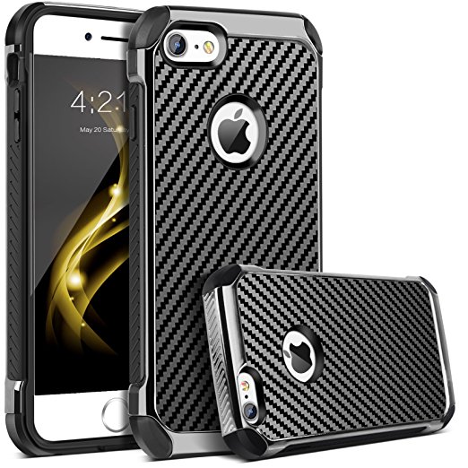 iPhone 6 Case, iPhone 6S Case, BENTOBEN 2 in 1 Cool Slim Hybrid Hard PC Cover Laminated with Carbon Fiber Chrome Anti-scratch Shockproof Protective Case for iPhone 6/iPhone 6S (4.7 inch), Black