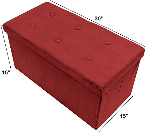 Sorbus Storage Ottoman Bench – Collapsible/Folding Bench Chest with Cover – Perfect Toy and Shoe Chest, Hope Chest, Pouffe Ottoman, Seat, Foot Rest, – Contemporary Faux Suede (Medium-Bench, Red)