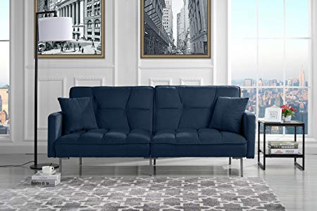 Modern Plush Tufted Velvet Splitback Living Room Futon (Navy)