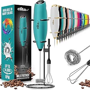 ELITAPRO ULTRA-HIGH SPEED Milk Frother - Double Whisk Handheld Foam Maker - 2-in-1 Drink Mixer - Detachable Egg Beater- Frother Wand for Matcha, Coffee, Latte, Cappuccino, Hot Chocolate(Turquoise/BLK)