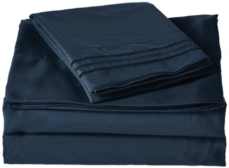 Elegant Comfort 1500 Thread Count Egyptian Quality Super Soft Wrinkle Free 3-Piece Sheet Set, Twin, Navy