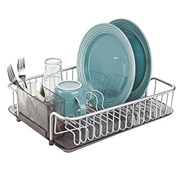 Inter Design Kitchen Dish Drainer Rack for Drying Glasses, Silverware, Bowls, Plates - Smoke/Silver