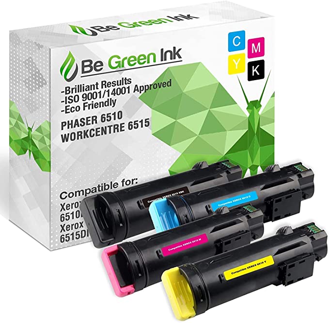 Be Green Ink Compatible Replacement Toner for Xerox Phaser WorkCentre 6515 6510 6510DN 6510N 6515DN 6515N Toner 106R03480, 106R03477, 106R03478, 106R03479 (4 Pack, 1B, 1C, 1M, 1Y)(High Yield)