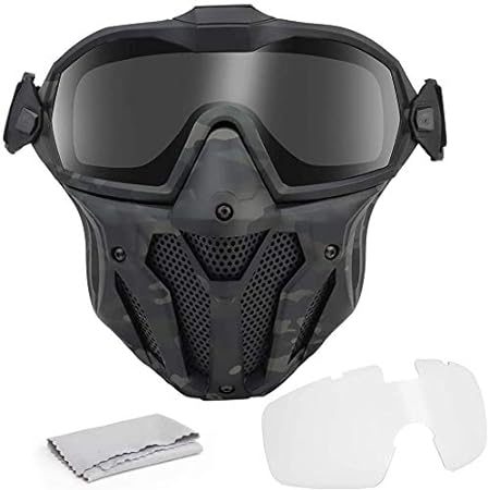 Airsoft Full Face Mask with Anti-Fog Fan System, Detachable Anti-Fog Goggles, Used for Airsoft Paintball Hunting Games, Motorcycles and Other Outdoor Activities.