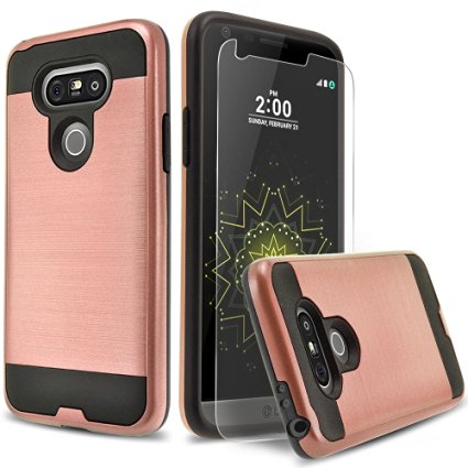 LG G5 Case, 2-Piece Style Hybrid Shockproof Hard Case Cover   Circle(TM) Stylus Touch Screen Pen And Screen Protector - Rose Gold