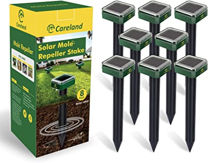 Careland Solar Mole Groundhog Repellent Stakes Outdoor Ultrasonic Gopher Repeller Vole Deterrent Waterproof Sonic Repellent Spikes Drive Away Burrowing Animals from Lawns and Yard (8)