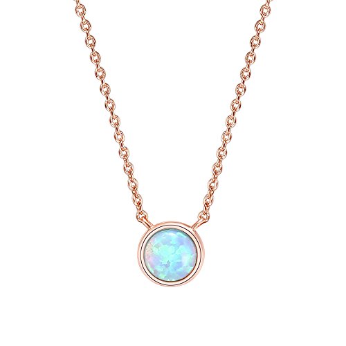 PAVOI 14K Gold Plated Round Bezel Set Pink/White/Green/Blue Created Opal Necklace 16-18"