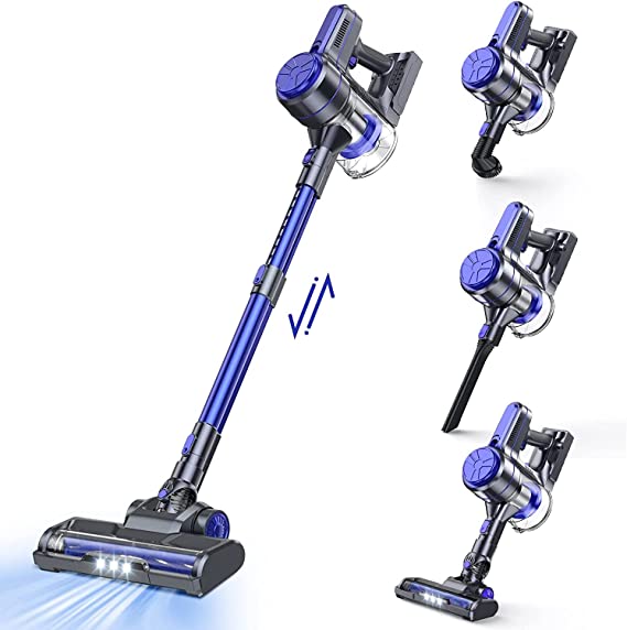 EICOBOT Cordless Vacuum Cleaner, High Efficiency Stick Vacuum Cleaner with 30min Long Runtime Detachable Battery, 4 in 1 Lightweight Quiet Vacuum Cleaner Perfect for Hardwood Floor Pet Hair（Blue）