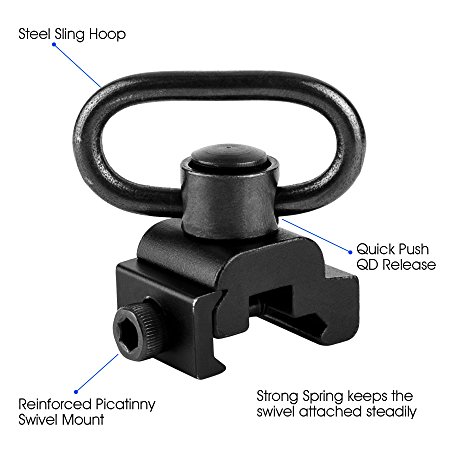 QD Sling Swivel Mount with Push Button, QD Sling Attachment for Picatinny / Weaver Mounting Base Rail by BOOSTEADY