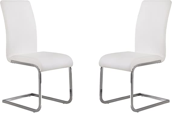 Armen Living Amanda Side Upholster Chrome White Finish Kitchen & Dining Chair-set of 2
