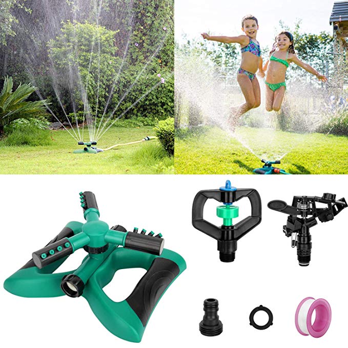 Blisstime Lawn Sprinkler, Automatic 360 Rotating Adjustable Garden Water Sprinklers Lawn Irrigation System Covering Large Area with Leak Free Design Durable 3 Arm Sprayer, Easy Hose Connection