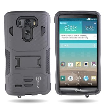 LG G3 Case, Dual Layer Rugged Heavy Duty Impact Hard Hybrid Case w/ Stand Cover for LG G3 D855 D850 D851 LS990 VS985 - Black / Black