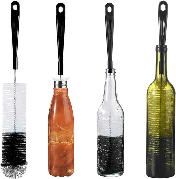 ALINK 16in Extra Long Black Bottle Cleaning Brush Cleaner for Washing Narrow Neck Beer, Wine, Kombucha, Thermos, Carafe, Yeti, S' Well, Brewing Bottles, Hummingbird Feeder