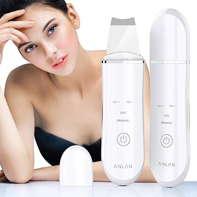 Facial Skin Scrubber,ANLAN 4In1 Electric Ultrasonic EMS Face Cleaner Blackhead Remove Pores Acne Cleaner Wrinkle Removal Comedone Extractor Peeling Tool Skin Care USB Rechargeable
