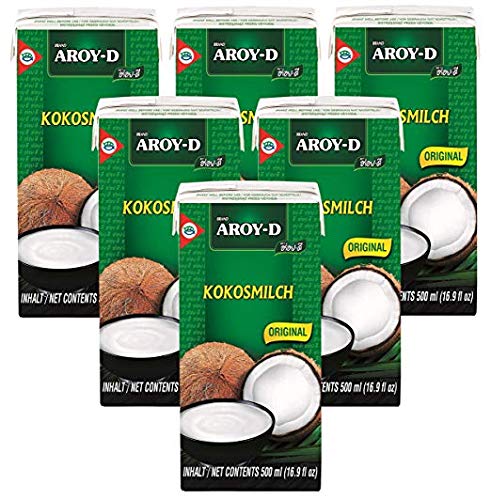 Aroy-D 100% Coconut Milk 16.9 Fluid Ounce (500ml), Pack of 6