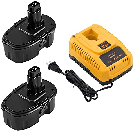 2 Packs DC9096 18 Volt 3.6Ah Ni-Mh Replacement for Dewalt 18V Battery XRP DC9098 DC9099 DW9096 DW9098 DW9099 and DC9310 Charger for Dewalt 7.2V 9.6V 12V 14.4V 18V Ni-Cd Ni-Mh Batteries