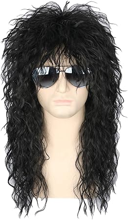 70s 80s Costumes Rocking Dude Wig Punk Metal Rocker Disco Mullet Wig Black Curly Wig