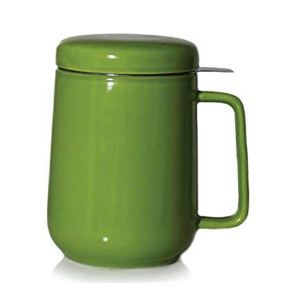 Tealyra Peak Ceramic Tea Mug with Stainless Steel Infuser and Lid, 16-Ounce - Lime