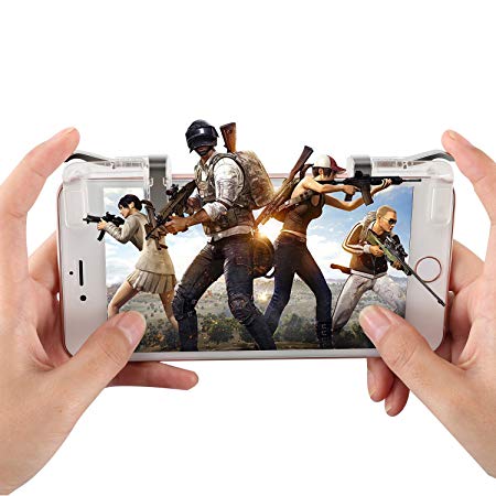 Mobile Game Controller Aimus L1R1 Sharpshooter Triggers Aiming Controller for PUBG/Knives Out/Rules of Survival, Fits for 4.5-6.5inch Android Phone/iPhone [1 Pair, Upgraded Metal Edition] (White)