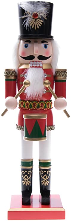 Clever Creations Soldier Drummer Nutcracker Decoration Figure With Hat And Drum - 14" Red, Green, Black, White And Gold